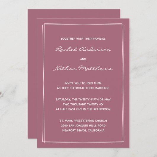 Rosy Brown Mulberry Rose Mariage Invitations (Devant / Derrière)