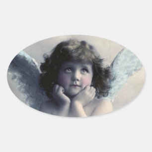 Rosy Cheeked  Angel in Clouds Ovale Sticker