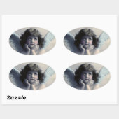 Rosy Cheeked  Angel in Clouds Ovale Sticker (Vel)