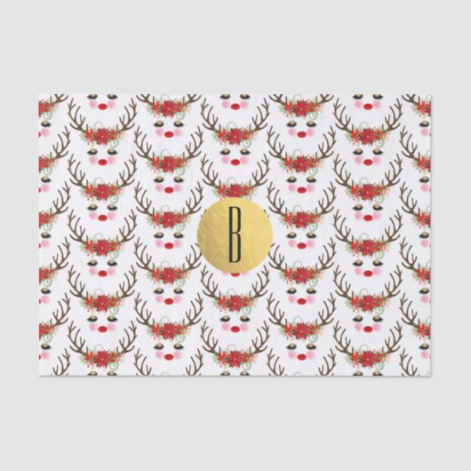 Rosy Cheeks Gold Eyes Floral Reindeer Holiday Tissuepapier (Voorkant)