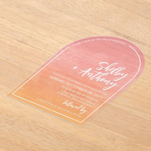 Rosy Dawn Arch Lijst bruiloft Acryl Uitnodigingen (Laagn)