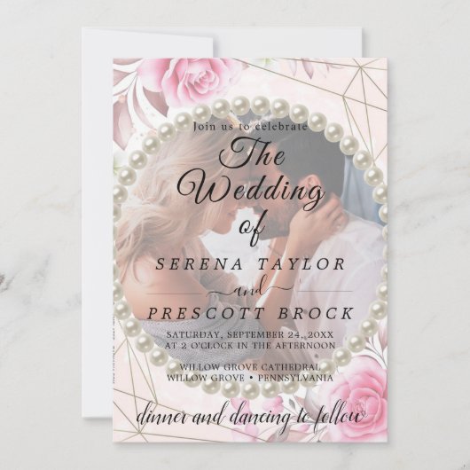 Rosy Elegant Vellum Overlay Faire-part de mariage (Devant)