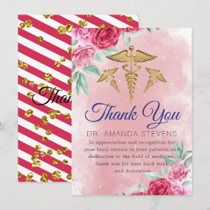 Rosy Floral Doctor Verpleegkundige bedankt kaart