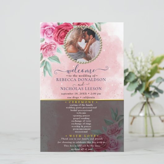 Rosy Floral Wedding Programme (Debout devant)