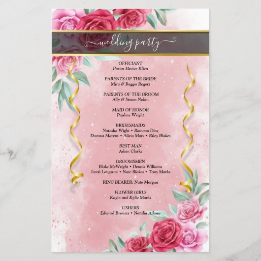 Rosy Floral Wedding Programme (Dos)