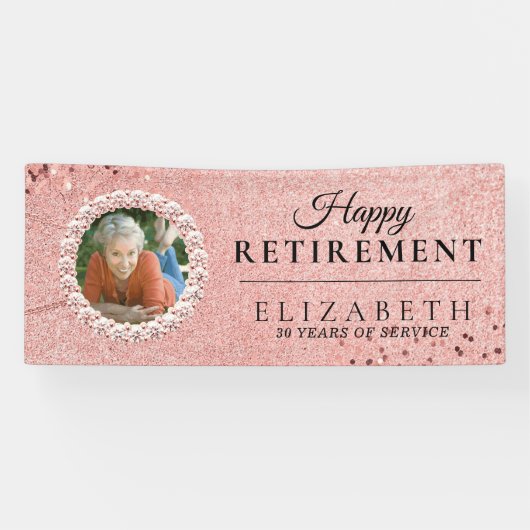 Rosy Gold Glitter Elegant Retirement Party Spandoek (Horizontaal)