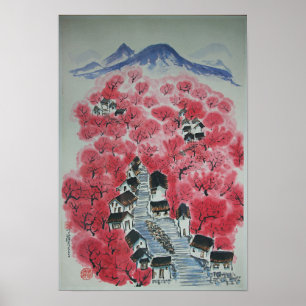 Rosy oriental village poster
