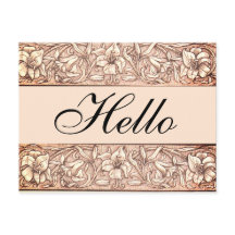 Rosy Pink Vintage Floral Hello carte postale