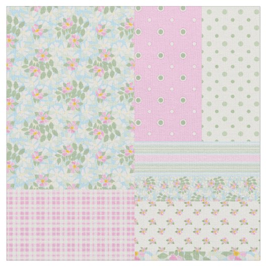 Rosy Posy Dog Rozen Faux Patchwork Stof (Close Up)