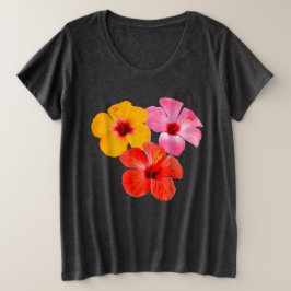 Rot Orange Pink Hibiskus Blumen Grote Maat T-shirt