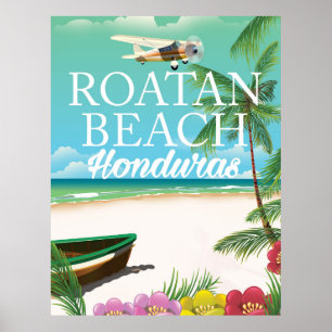 Rotan Beach Honduras vintage reisposter Poster