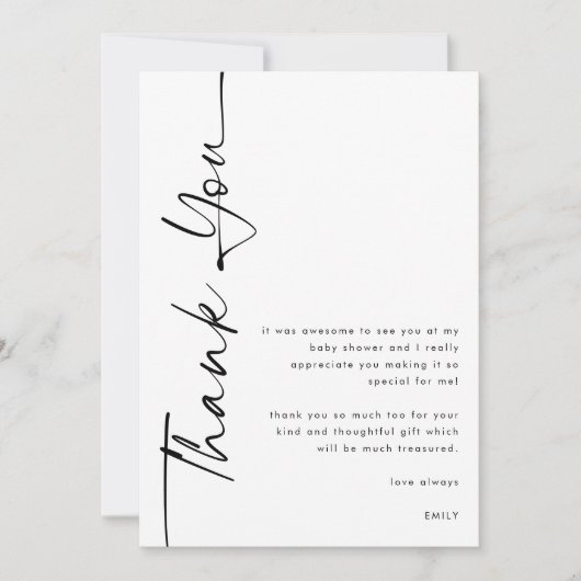 Rotated Black Script Photo Baby shower dank u Kaart (Voorkant)