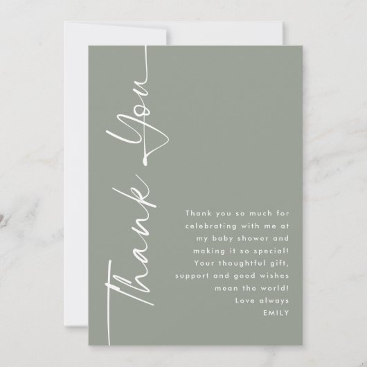 Rotated Calligraphy Sage Baby shower Dank u Kaart (Voorkant)