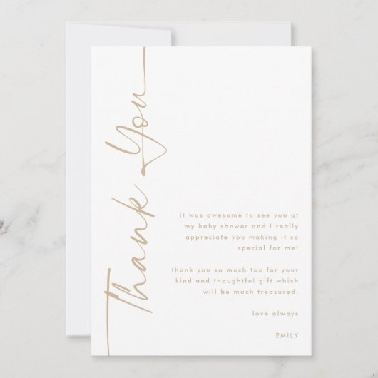 Rotated Gold Script Photo Baby shower dank u Kaart (Voorkant)