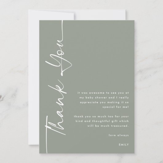 Rotated Script Photo Sage Baby shower dank u Kaart (Voorkant)