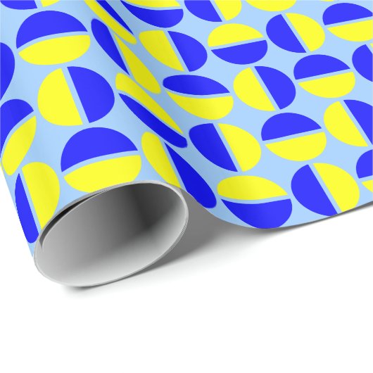 Roterende cirkels - Blauw en Geel op Licht Blauw Cadeaupapier (Rol Hoek)