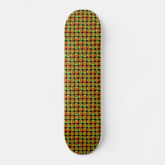 Roterende cirkels - Groen en Sinaasappel op Zwart Skateboard (Voorkant)