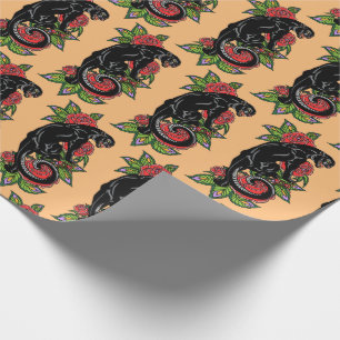 Roterende zwarte panther en opblaasbare rozen cadeaupapier