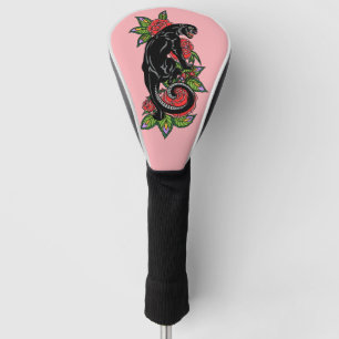 Roterende zwarte panther en opblaasbare rozen golf golfheadcover