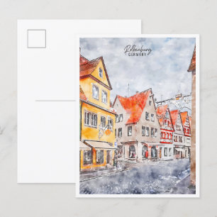 Rothenburg Duitsland vintage reizen waterverf Briefkaart