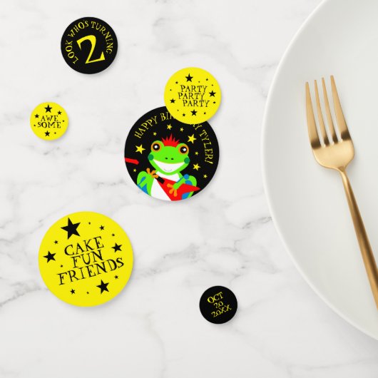 Rotkin' Birthday Tree Kikker met Red Guitar Confetti (Groep)