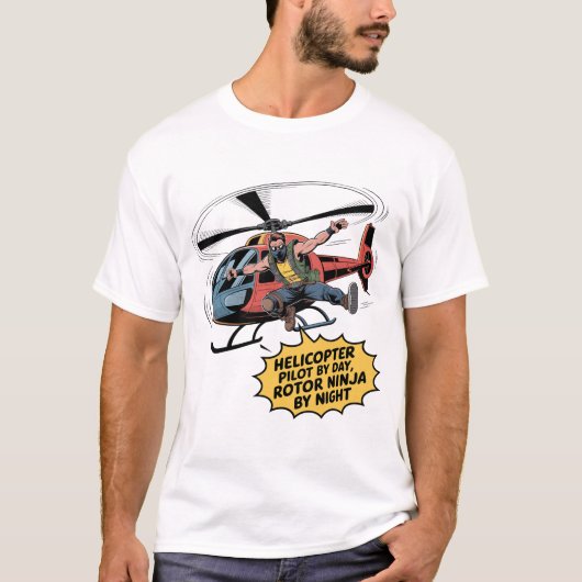 Rotor Ninja: Dynamic Comic Style Helicopter Pilot  T-shirt (Voorkant)