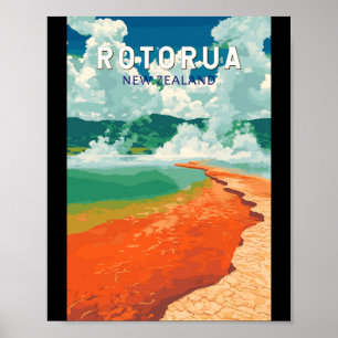 Rotorua Nieuw-Zeeland Illustratie Reis Kunst Retro Poster