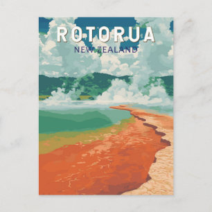Rotorua Nieuw-Zeeland Illustratie Reizen Art Retro Briefkaart