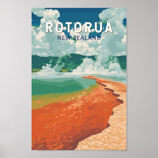 Rotorua Nieuw-Zeeland Illustratie Reizen Art Retro Poster (Voorkant)