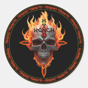 Rots en Roll Heavy Metal Music Band Flaming Skull Ronde Sticker