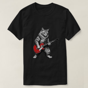 Rots Klassieke Gitaarheld Kat voor Mannen T-shirt