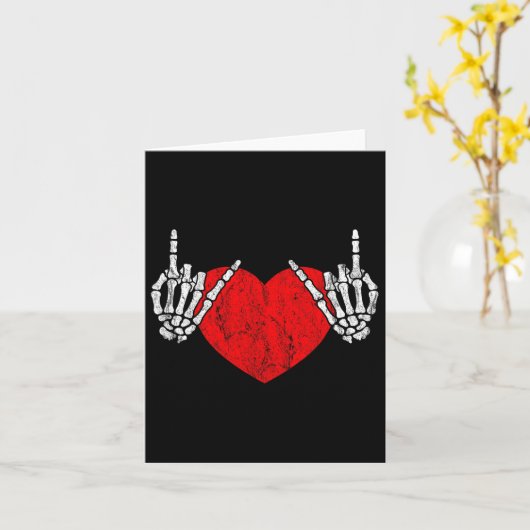 Rots Skelet Hand Hart Rock And Roll  Kaart (Gele Bloem)
