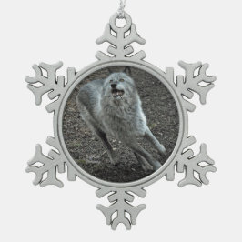 Rots Wolf Tin Sneeuwvlok Ornament