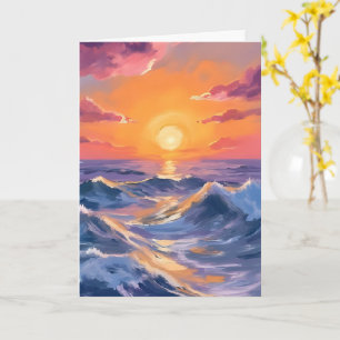 Rotsachtige zeeën Oceaan golven Aquarel Schilderen Kaart