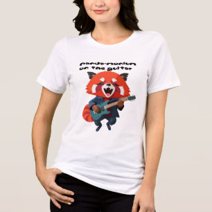 Rotschoppende Rode Panda Gitaar Cartoon Tri-Blend Shirt