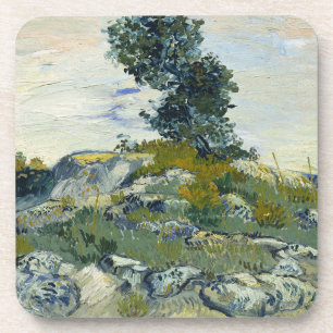 Rotsen met Eikenboom, Van Gogh Olie Schilderij Bier Onderzetter
