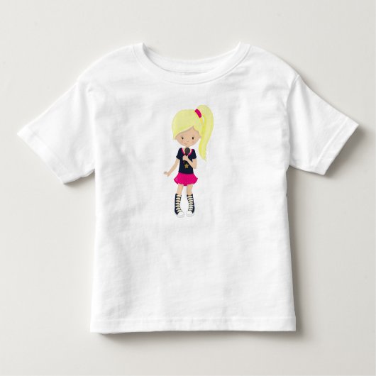 Rotsmeisje, blond haar, microfoon, bandzangeres kinder shirts (Voorkant)