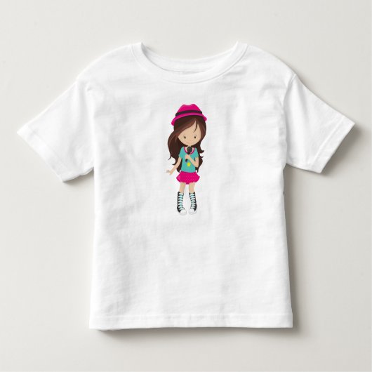 Rotsmeisje, bruin haar, bandzangeres, microfoon kinder shirts (Voorkant)