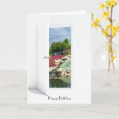 Rotstuin en waterval in open deur verjaardag kaart (Gele Bloem)