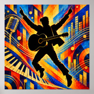 Rotszanger die akoestische gitaarsilhouet speelt poster