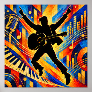 Rotszanger die akoestische gitaarsilhouet speelt poster