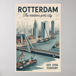 Rotterdam Nederland Retro Silhouette Reis Poster