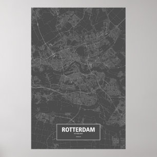 Rotterdam, Nederland (wit op zwart) Poster