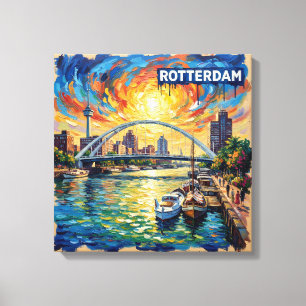 Rotterdam Silhouet Haven Gloed Canvas Kunst