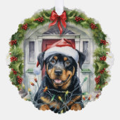 Rottie Hond in Santa Hat Voordeur Kerstmis Ornament Kaart (Voorkant)