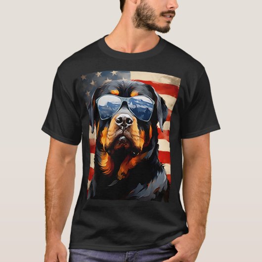 Rottweiler 4th van juli Amerikaanse vlag T-shirt (Voorkant)
