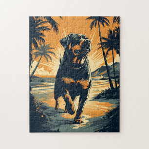 Rottweiler aan het strand legpuzzel