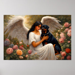 Rottweiler Angel Dog Art Poster