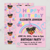 Rottweiler Birthday Invitation in Pink (Devant / Derrière)