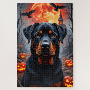 Rottweiler Blood Moon Halloween Portret Kunst Legpuzzel